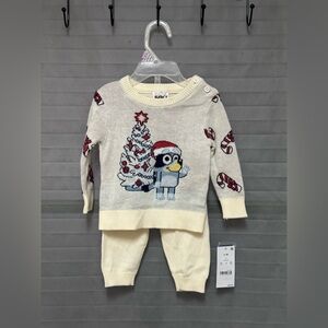 Infant Boys Off White Bluey Christmas Sweater & Pants Outfit 0-3Months